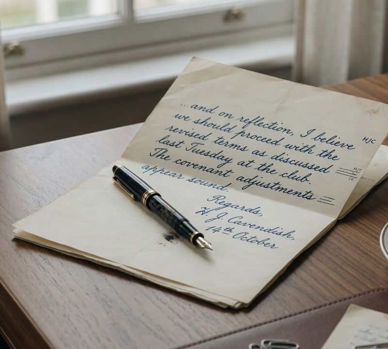 A fountain pen resting on a handwritten letter on cream laid paper, wooden desk, muted slightly desaturated colour, soft natural window light, editorial still life photography Market: UK, premium positioning. Visual conventions: quiet London meeting rooms and private dining rooms with walnut tables and natural window light; senior British professionals in understated business dress, candid mid-conversation moments; editorial still lifes: handwritten letters, fountain pens, espresso cups, a glass of water on a boardroom table; London streets of Georgian townhouses in soft daylight, muted and slightly desaturated. Avoid: stock handshakes and people pointing at laptops, night skylines, abstract network graphics, robots or AI iconography, loud colours, luxury-travel styling, flags. Style: candid editorial photography in muted, slightly desaturated colour with natural light; private-bank restraint.