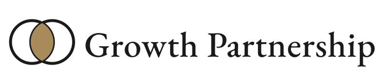 Logo with two overlapping circles, one filled with tan, next to the text "Growth Partnership".